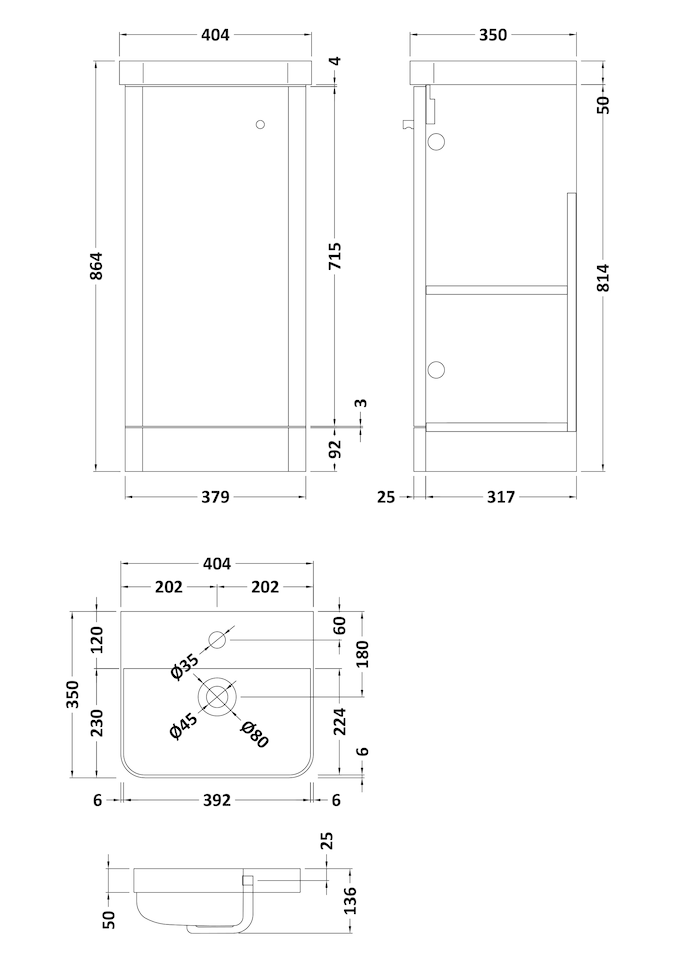 image 1 of Balterley Curve Modern Bathroom Floor Standing 1 Door Vanity Unit Basin | White | Gloss White