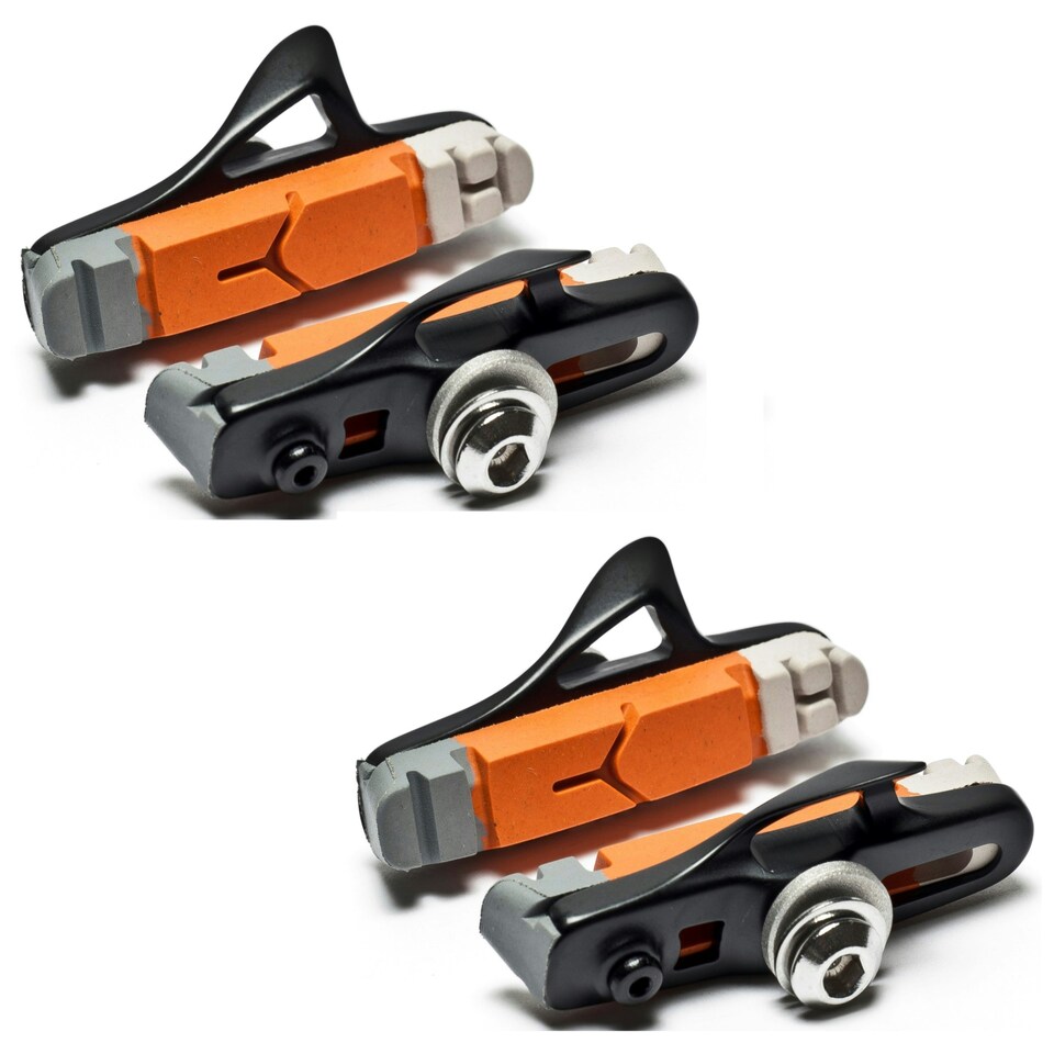 image 1 of AWE Set x 2 Black Cassette Road Brake Blocks/Pads Grey/Orange/White 55mm