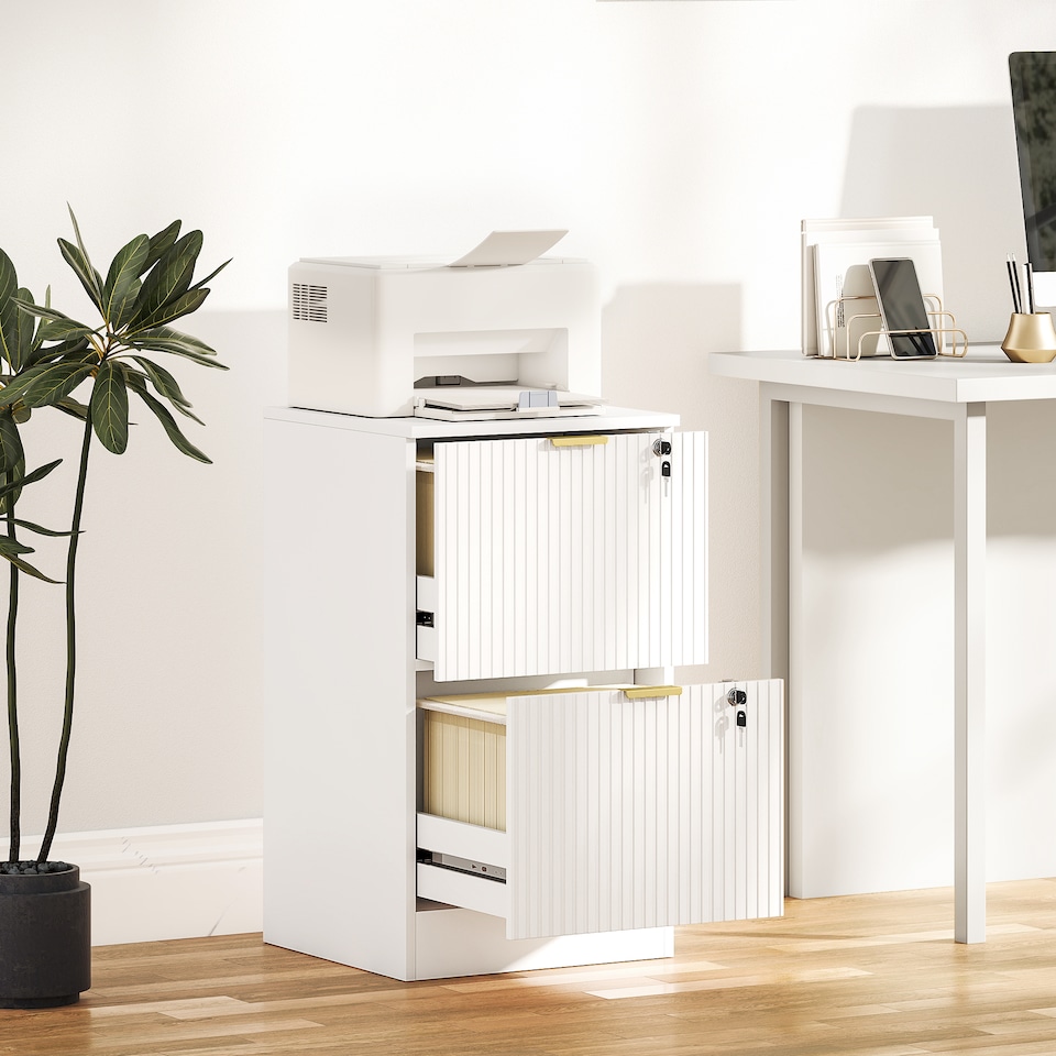 image 1 of Filing Cabinet, File Cabinet with 2 Lockable Drawers and Hanging Rails | White | White | 40 x 40 x 71 cm