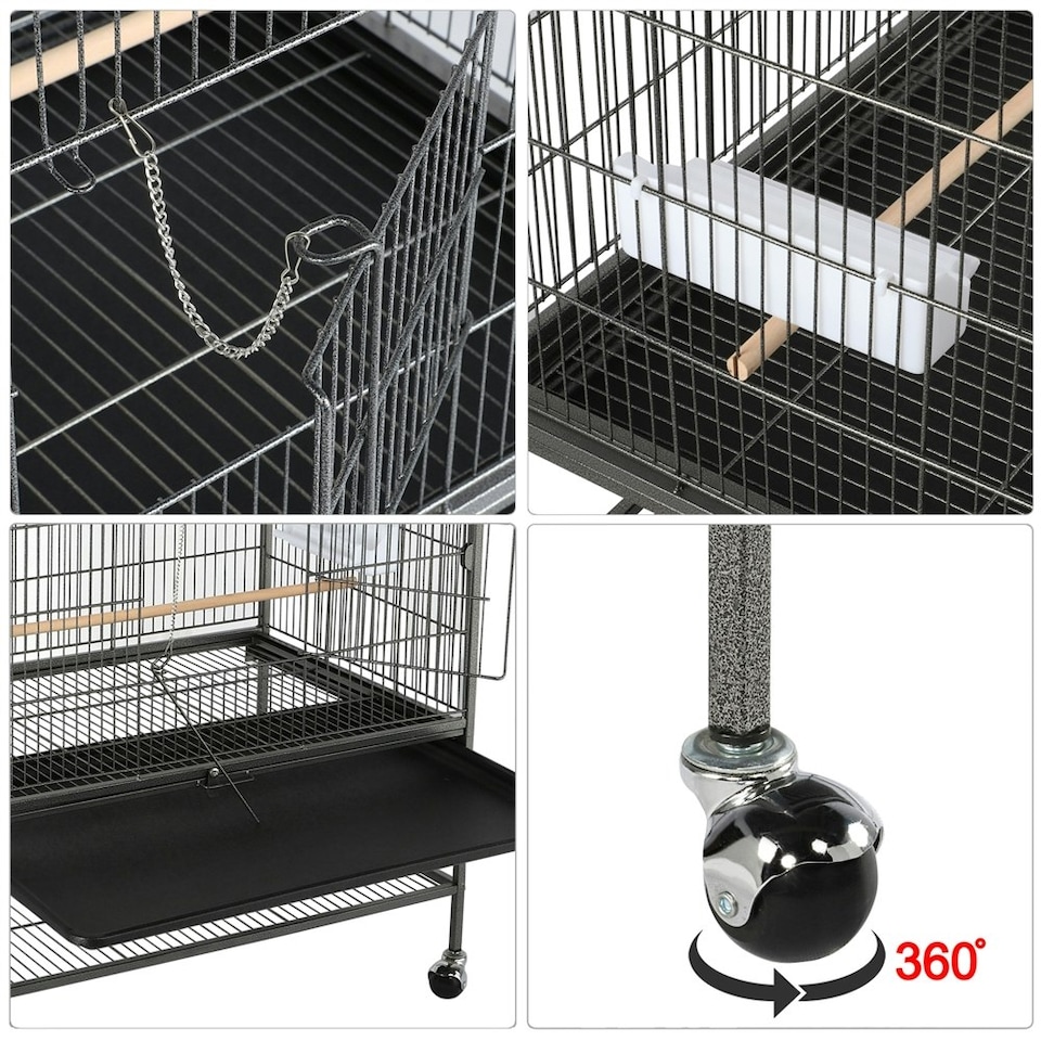 image 1 of Yaheetech 132 cm Tall Large Parrot Cage Rolling Metal Bird Cage Black