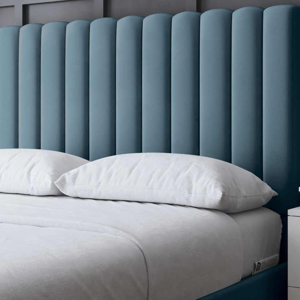 image 1 of Evangeline Divan Bed with Upholstered Headboard - Blue - Single / 3ft