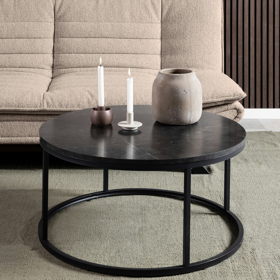 image 1 of Spiro Coffee Table with Black Marble Melamine Top & Black Legs