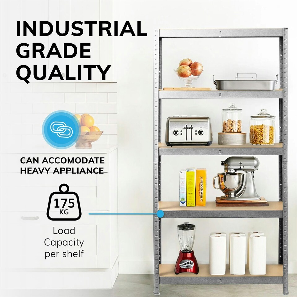 image 1 of Boltless 5 Tier Shelving Racking Heavy Duty Steel Shelf Unit Shed Garage Home Silver