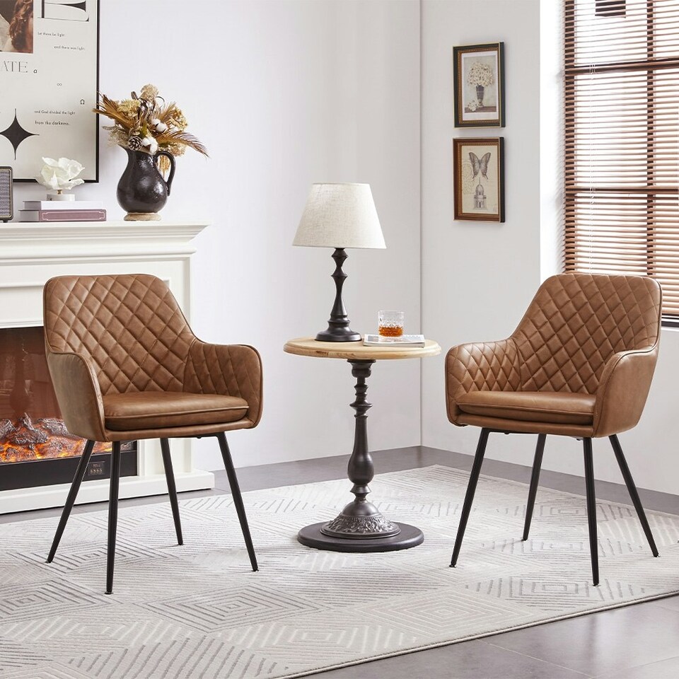 image 1 of Yaheetech Set of 2 PU Leather Dining Chairs with Metal Legs Brown | Retro Brown