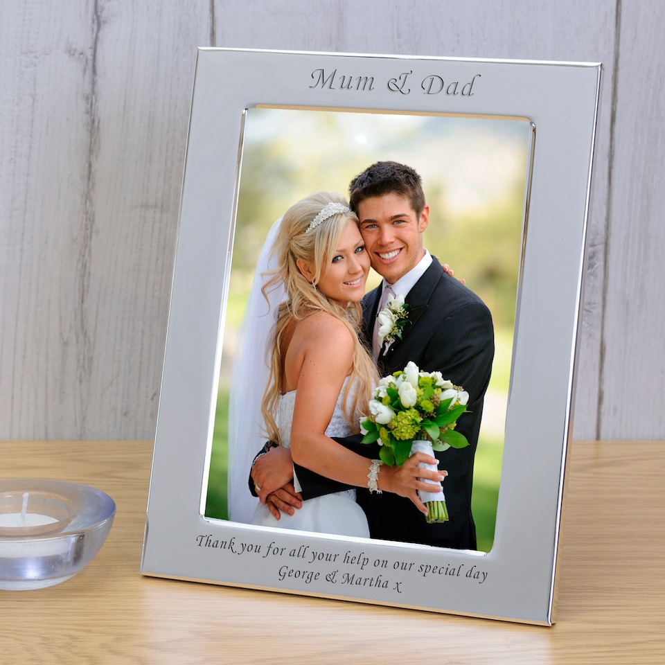 image 1 of Personalised Mum Dad Silver Plated 6x4 Picture Frame Wedding Parents