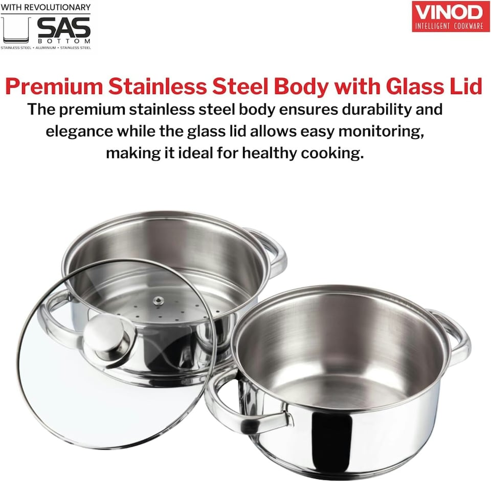 image 1 of Stainless Steel 2-Tier 20cm Casserole & Steamer Set