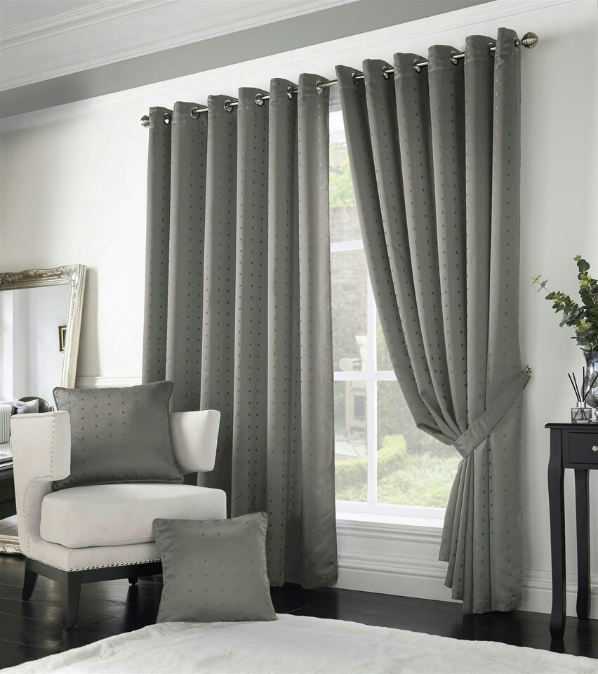 image 1 of Adison Lined Ring Top Eyelet Curtains - 168cm x 229cm - Silver