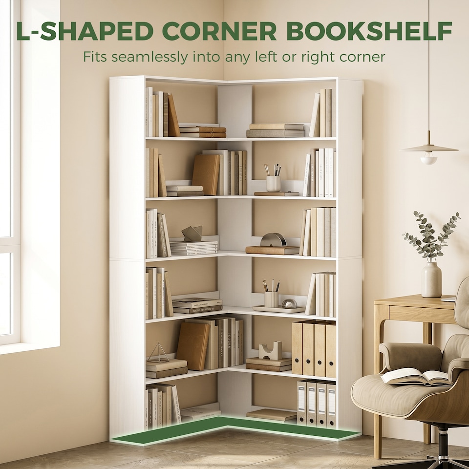 image 1 of HOMCOM 7 Tiers Corner Bookshelf, L-Shaped