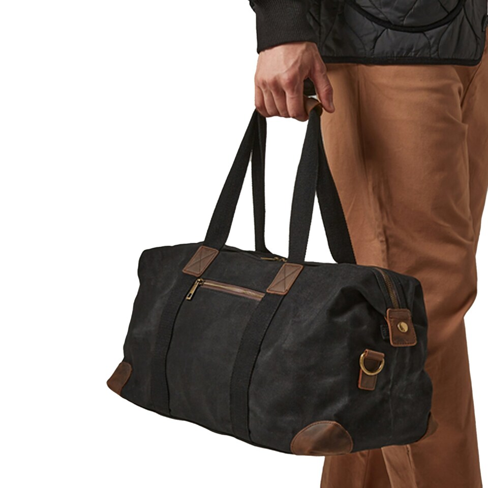 image 1 of Quadra Heritage Leather Accented Waxed Canvas Holdall - Black - One Size