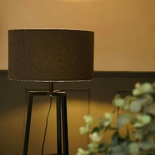 ValueLights Hiru Black 3 Tier Shelf Floor Lamp Charcoal Boucle Shade Grey