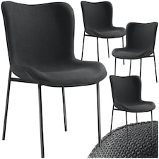 Dining Chair Tessa - ergonomic high backrest, slim steel legs, soft fabric - Set of 4 Black | Woven Fabric Black/Black