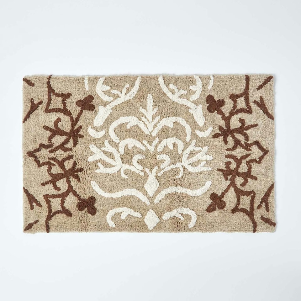 image 1 of Homescapes Damask Cotton Bath Mat - Beige | Brown | 50 x 80 cm