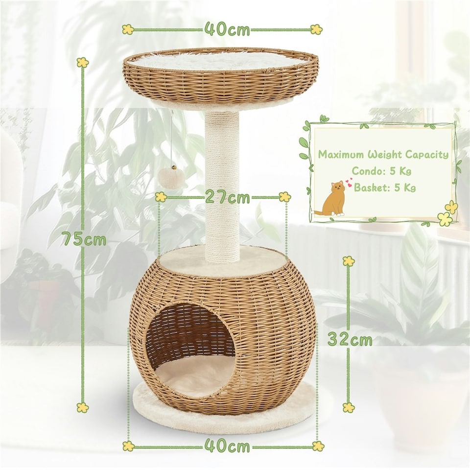 image 1 of Yaheetech 75 cm Tall Rattan Cat House  Beige