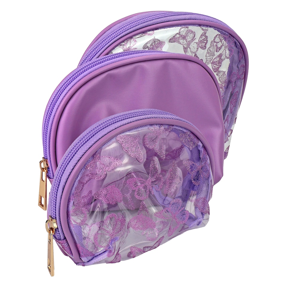 image 1 of 3 Piece Ladies Butterfly Print Cosmetic Bag Set Makeup Toiletry Travel Bags