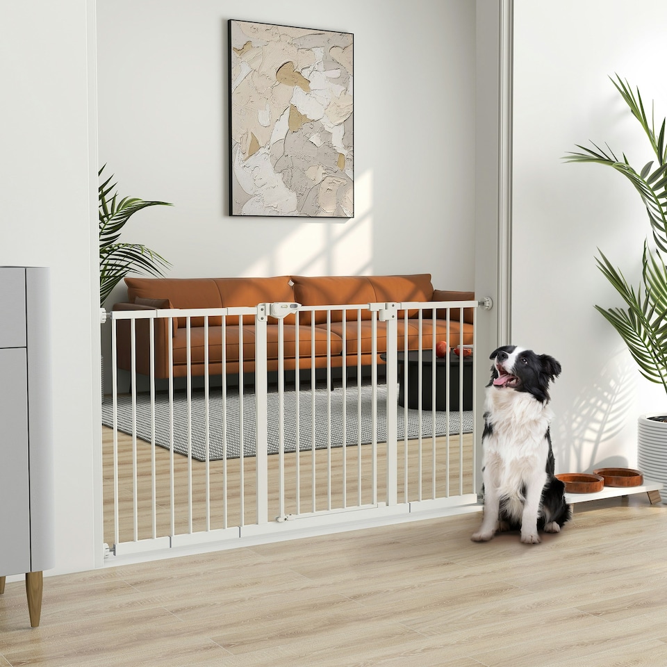 image 1 of PawHut Adjustable Safety Gate w/ 3 Extensions and Four Adjustable Screws, White