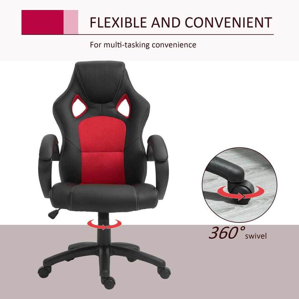 image 1 of Vinsetto Racing Gaming Chair Swivel Office Gamer Chair with Wheels, Red