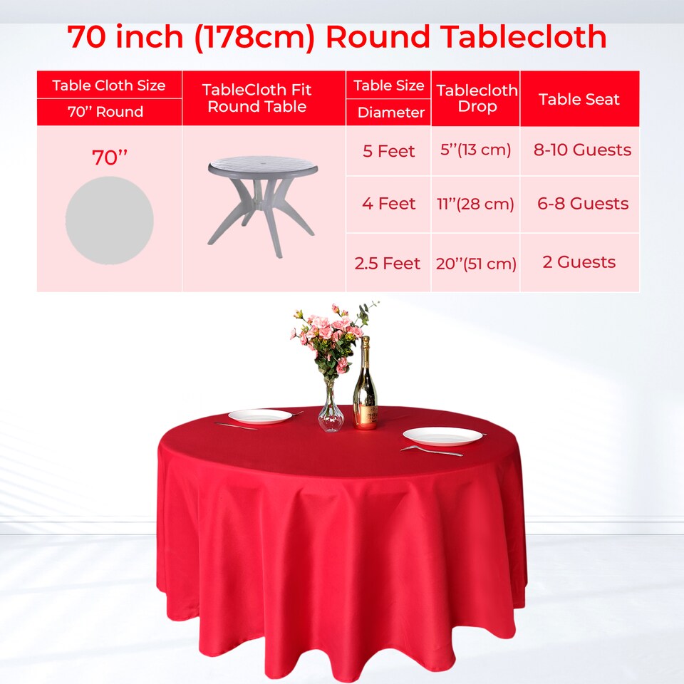 image 1 of Round Polyester Tablecloth, Premium Linen Table Cover - 70 Inch