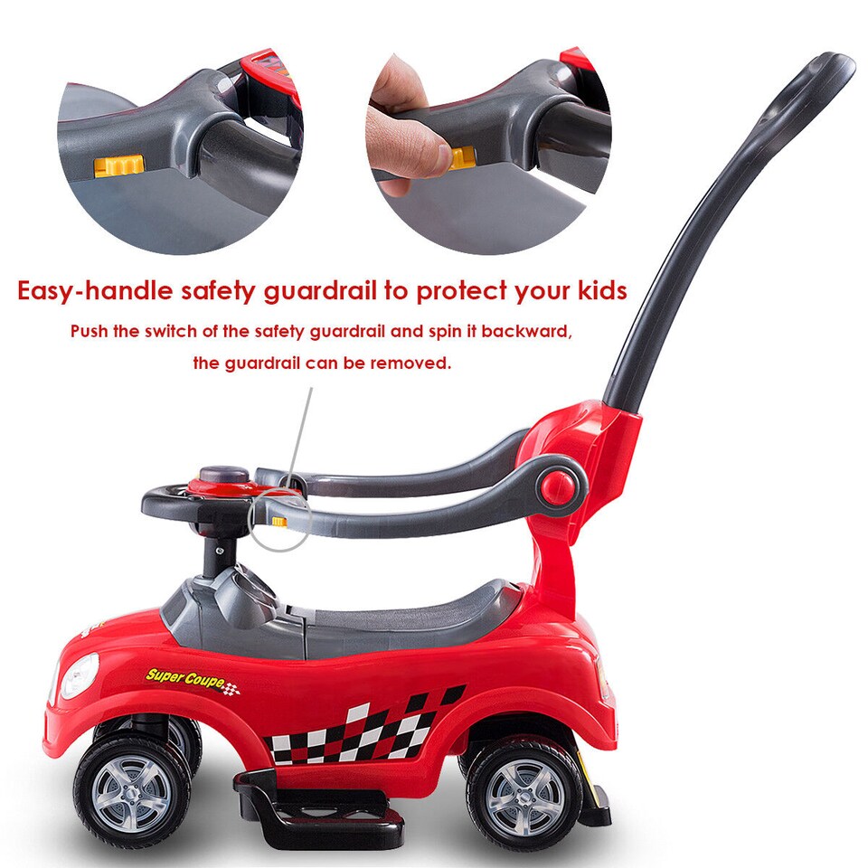 image 1 of COSTWAY 3 in 1 Convertible Baby Stroller Ride on Car Red