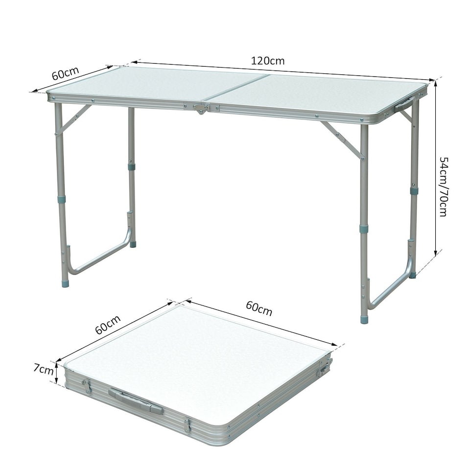 image 1 of Outsunny 4FT Garden Outdoor Camping Table Portable Folding Picnic Table Aluminium Frame with Adjustable Height 120L x 60W x 70H cm