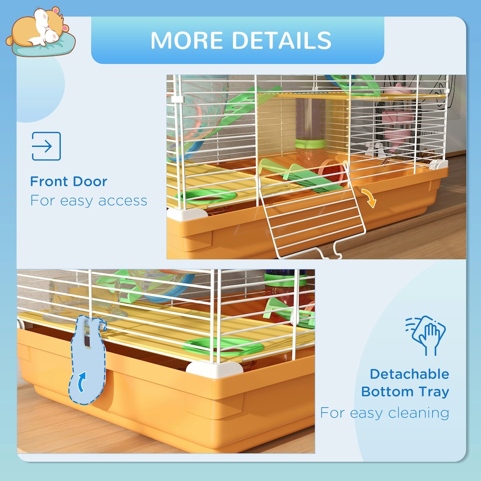 image 1 of Pawhut 5 Tier Hamster Cage Carrier Habitat w/ Exercise Wheels, Orange