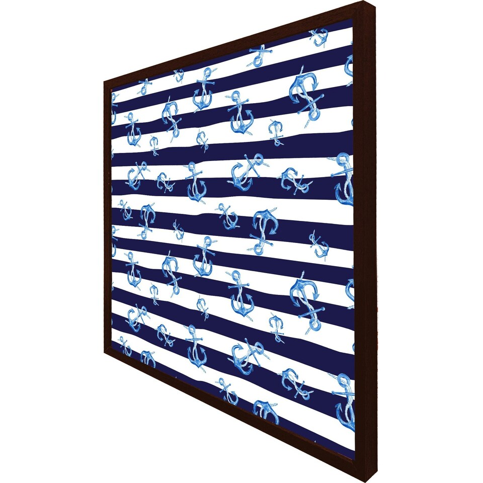 image 1 of Blue anchors on navy striped background (Picture Frame) White | S