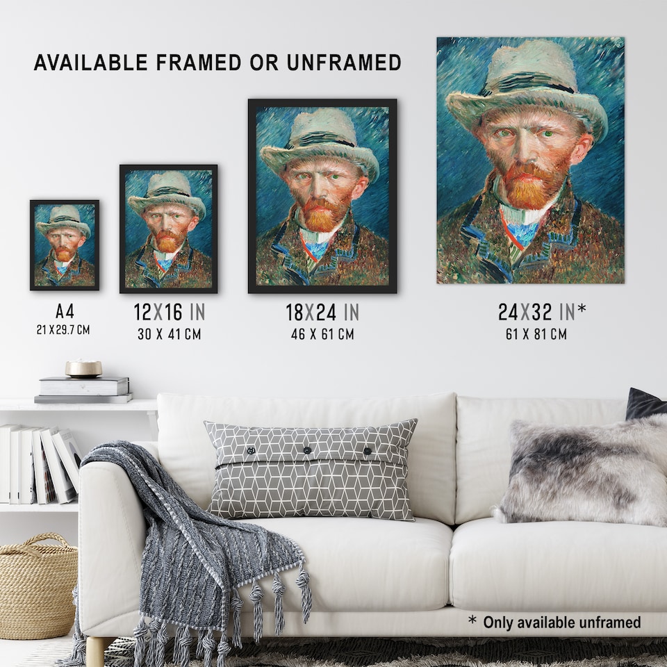 image 1 of Self Portrait With Hat Van Gogh Vintage Framed Wall Art Print 12X16"