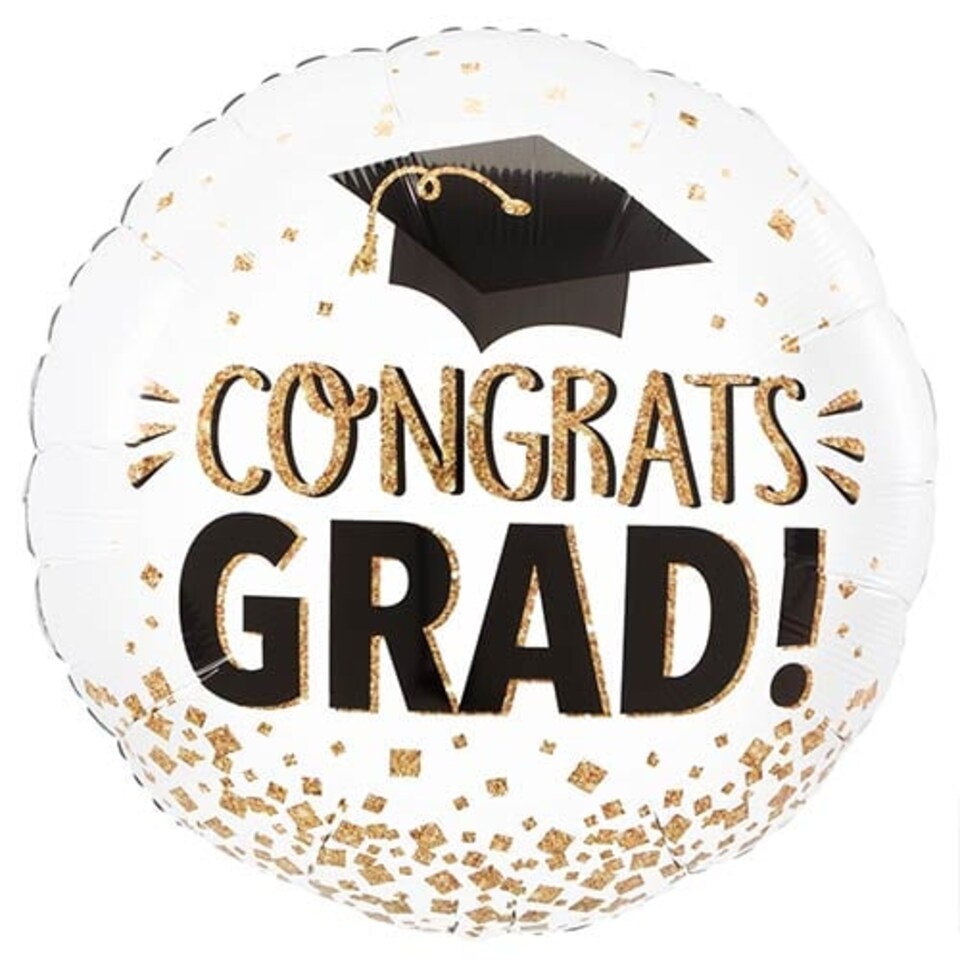 image 1 of Congrats Grad Gold Glitter Graduation Helium Foil Giant Balloon 71cm / 28 in | Gold