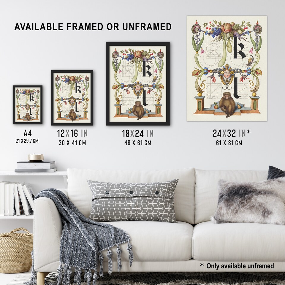 image 1 of Pictorial Letter Guide K and l Calligraphy Framed Wall Art Print 12X16"