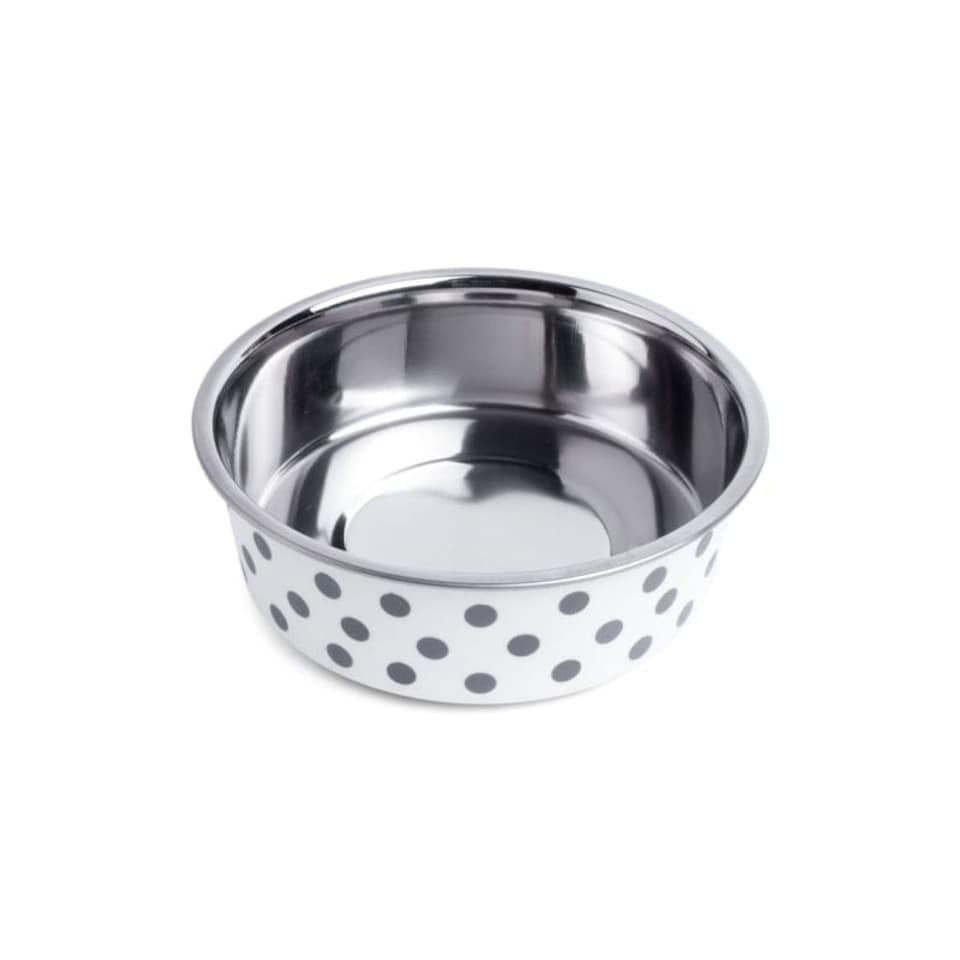 image 1 of Petface Small Dog Bowl Stainless Steel 14cm Grey Dots