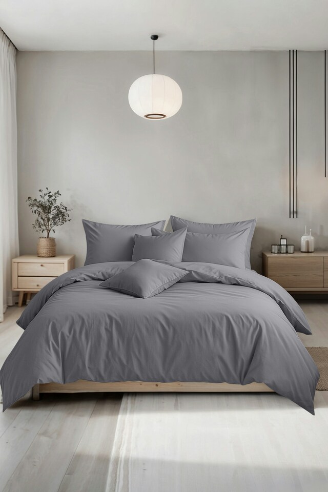 image 1 of Plain Dyed Easy Care Polycotton Duvet Cover And Pillowcase/s Set Bed Linen Grey | Grey | Single