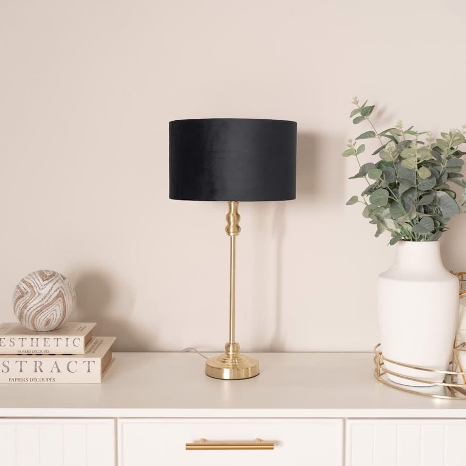 image 1 of ValueLights Maggie Gold Candlestick Table Lamp Black Velvet Gold Shade | Gold