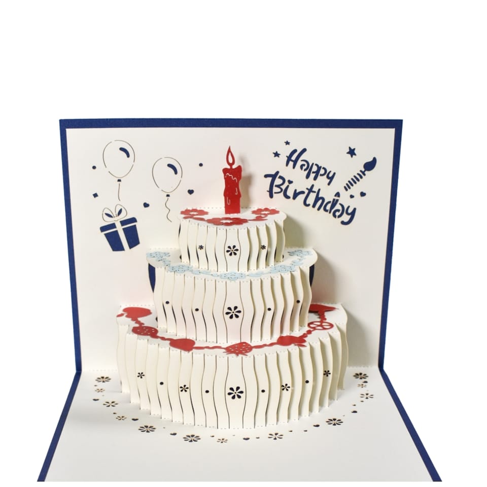 image 1 of Blue Fruit Cake Design 3D Pop Up Birthday Card