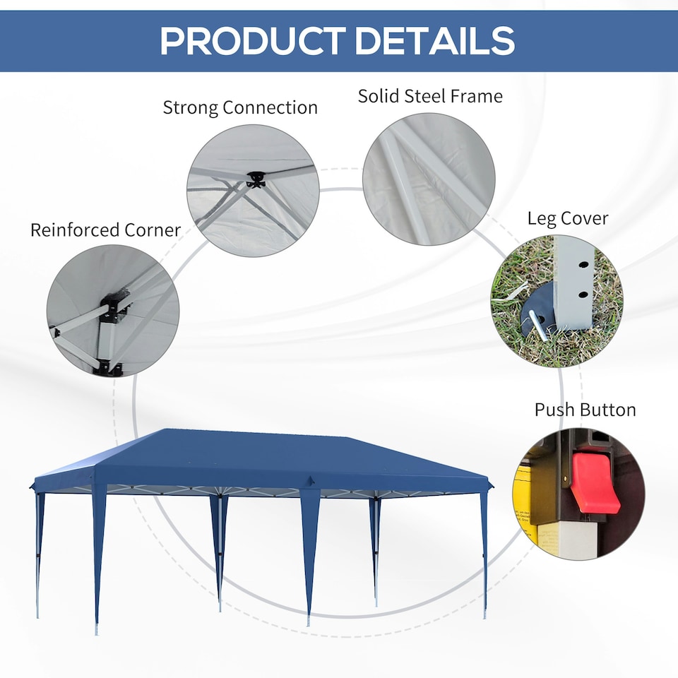 image 1 of Outsunny 6 x 3(m) Pop Up Gazebo Patio Party Event Heavy Duty Canopy Blue