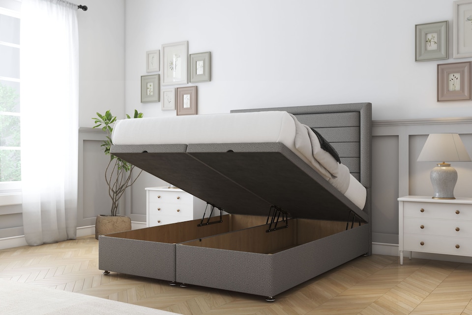 image 1 of Sloomy Ashford Pewter Dumfries Ottoman Bed With Mattress With 54" Floor Standing Headboard 5' King