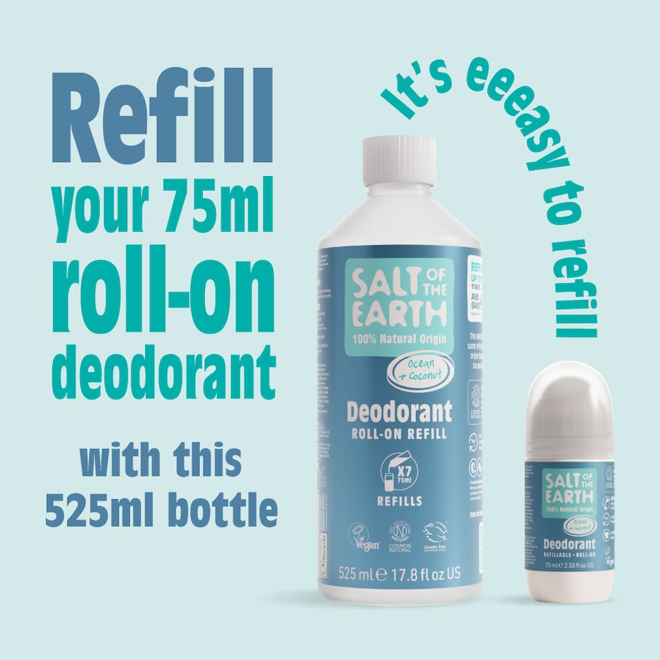 image 1 of Salt of the Earth Natural Deodorant Roll on Refill x7 Uses Ocean & Coconut Natural Origin Ingredients Vegan 525ml