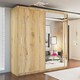 image 2 of Stylish 180cm Sliding Wardrobe with Full Mirror Door & Lined Panel Design | White, Black, Grey Finish Brown | Oak180cm