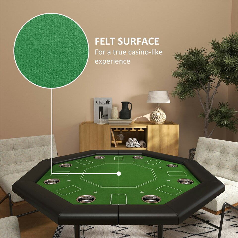 image 1 of SPORTNOW 8 Player Foldable Poker Table with Cup Holders, Green