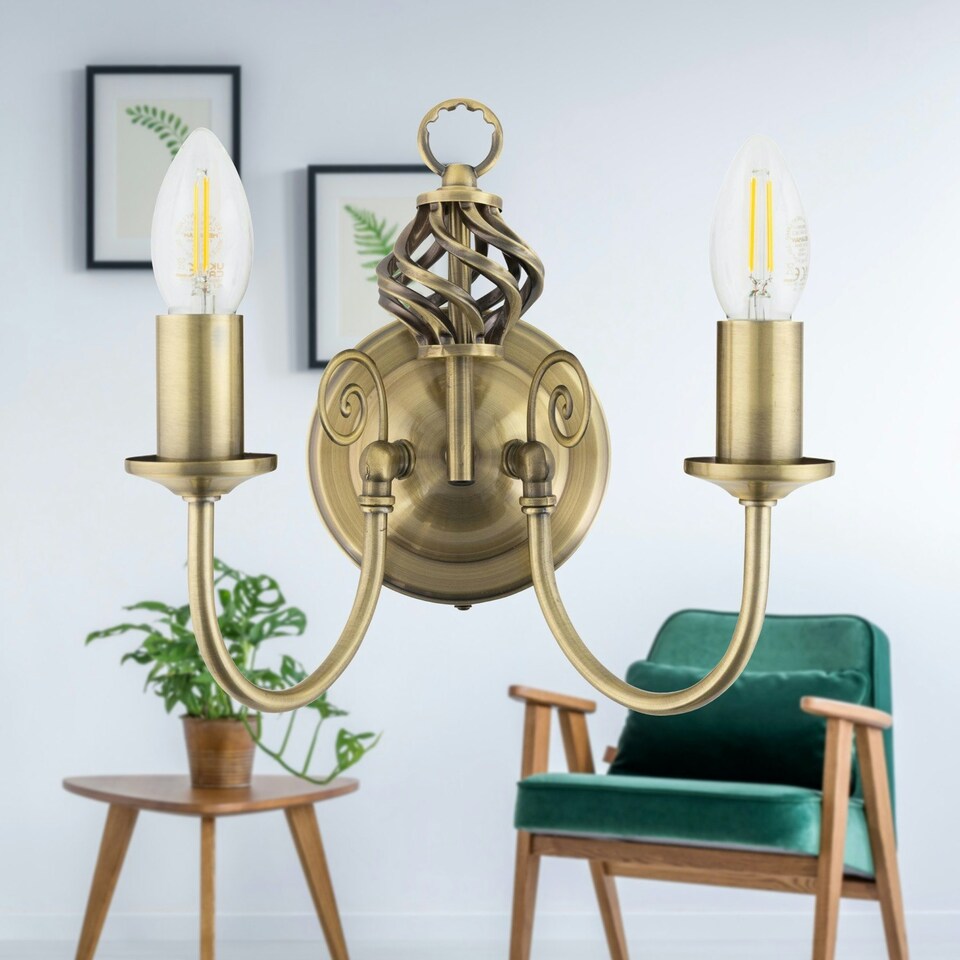 image 1 of Set of 2 Barley Twist - Antique Brass Wall Lights Bronze