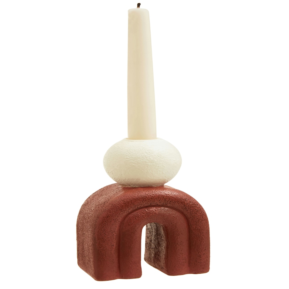 image 1 of Interiors by Premier Modern White Candle Holder with Red Base, Antique Candle Holder For Living Room, Large Candle Holder For Home Red