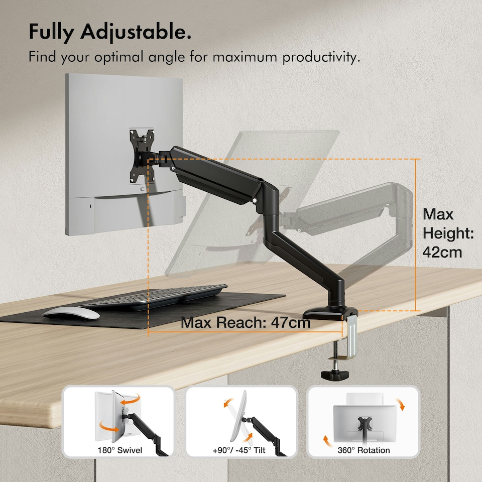 image 1 of VonHaus Gas Powered Single Monitor Stand for 10-32" Screen