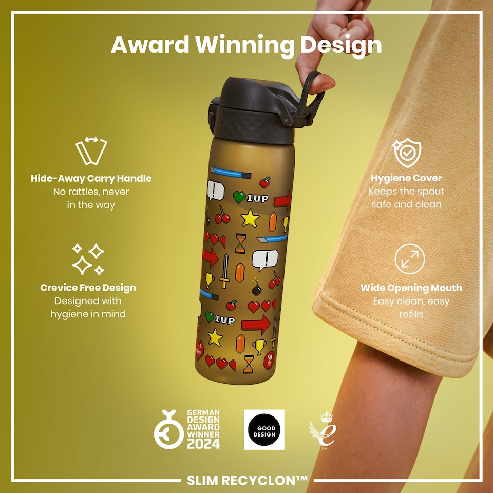 image 1 of Leak Proof Slim Water Bottle, BPA Free, 500ml (18oz) | Grey | Gamer | One Size