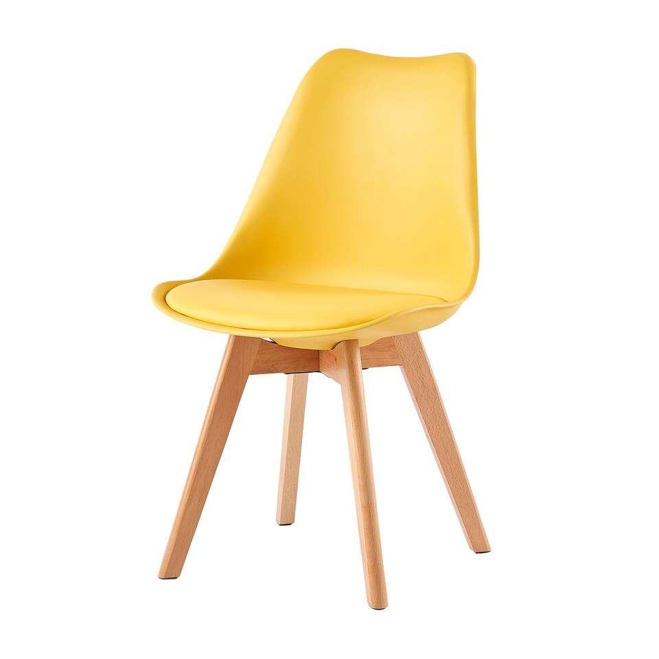 image 1 of Single Dining Chair with Solid Wooden Legs and Seat Cushion Pad Yellow - Eva by MCC