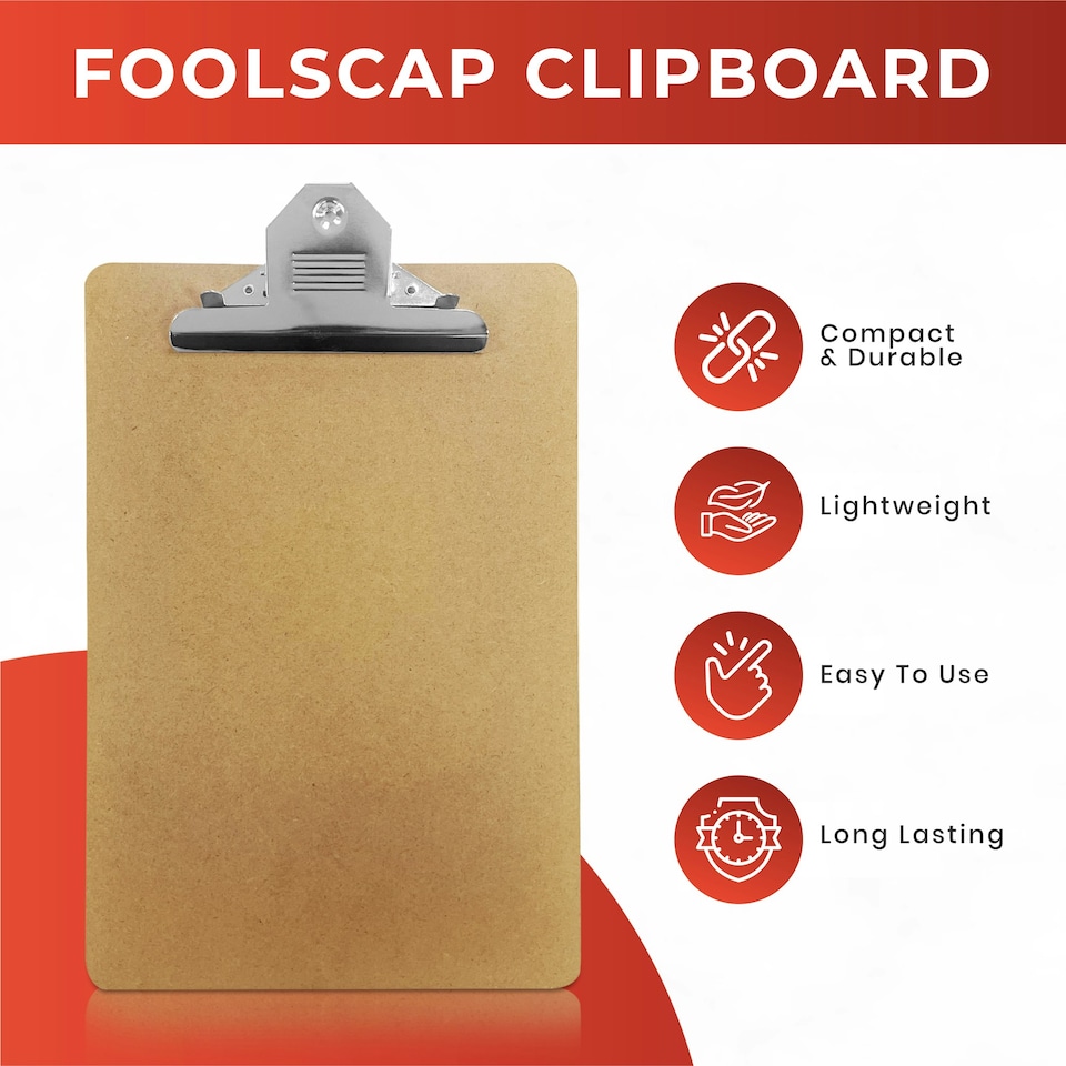 image 1 of Pack of 6 Janrax Foolscap MDF Clipboard with Butterfly Clip (A4 Plus)