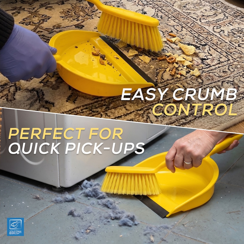 image 1 of Colour Coded Dustpan and Brush Sets Wide Plastic Dustpan with Rubber Lip and Soft Bristle Brush