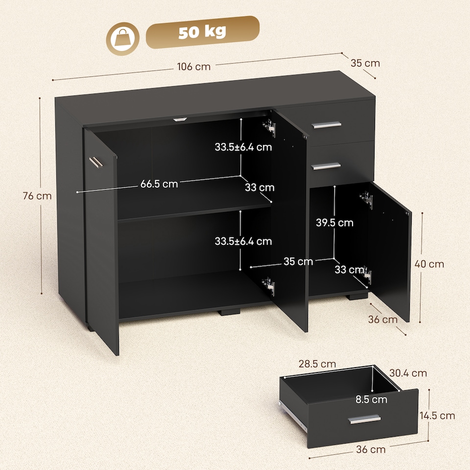 image 1 of HOMCOM Modern Sideboard Kitchen Storage Cabinet