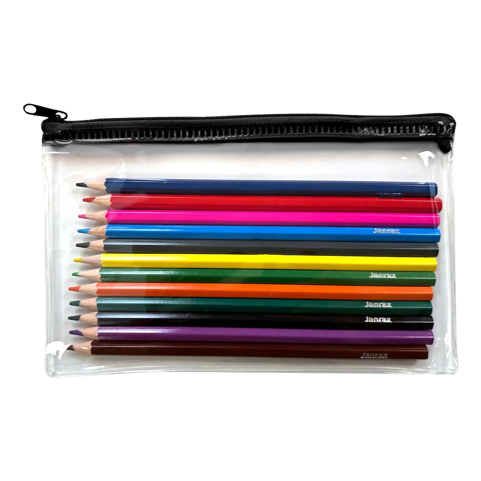 image 1 of Pack of 12 Colouring Pencils in Black Zip Clear Pencil Case