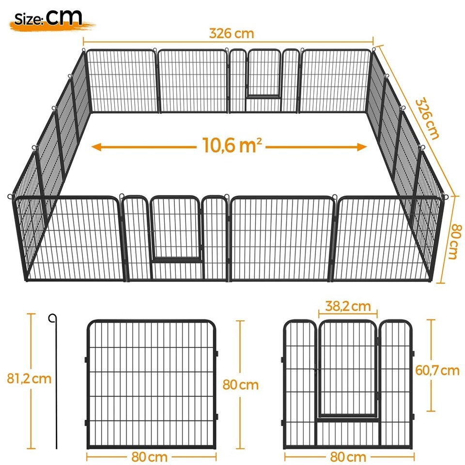 image 1 of Yaheetech 16 Metal Dog Playpen Panels, 80 × 80 cm Black