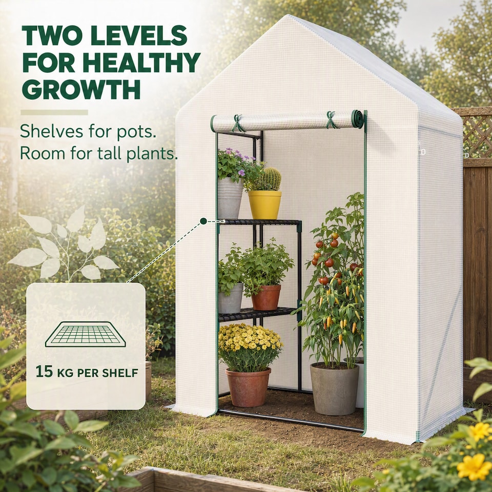 image 1 of Outsunny Greenhouse for Outdoor, Portable Gardening Plant Grow House w/ Shelf | White