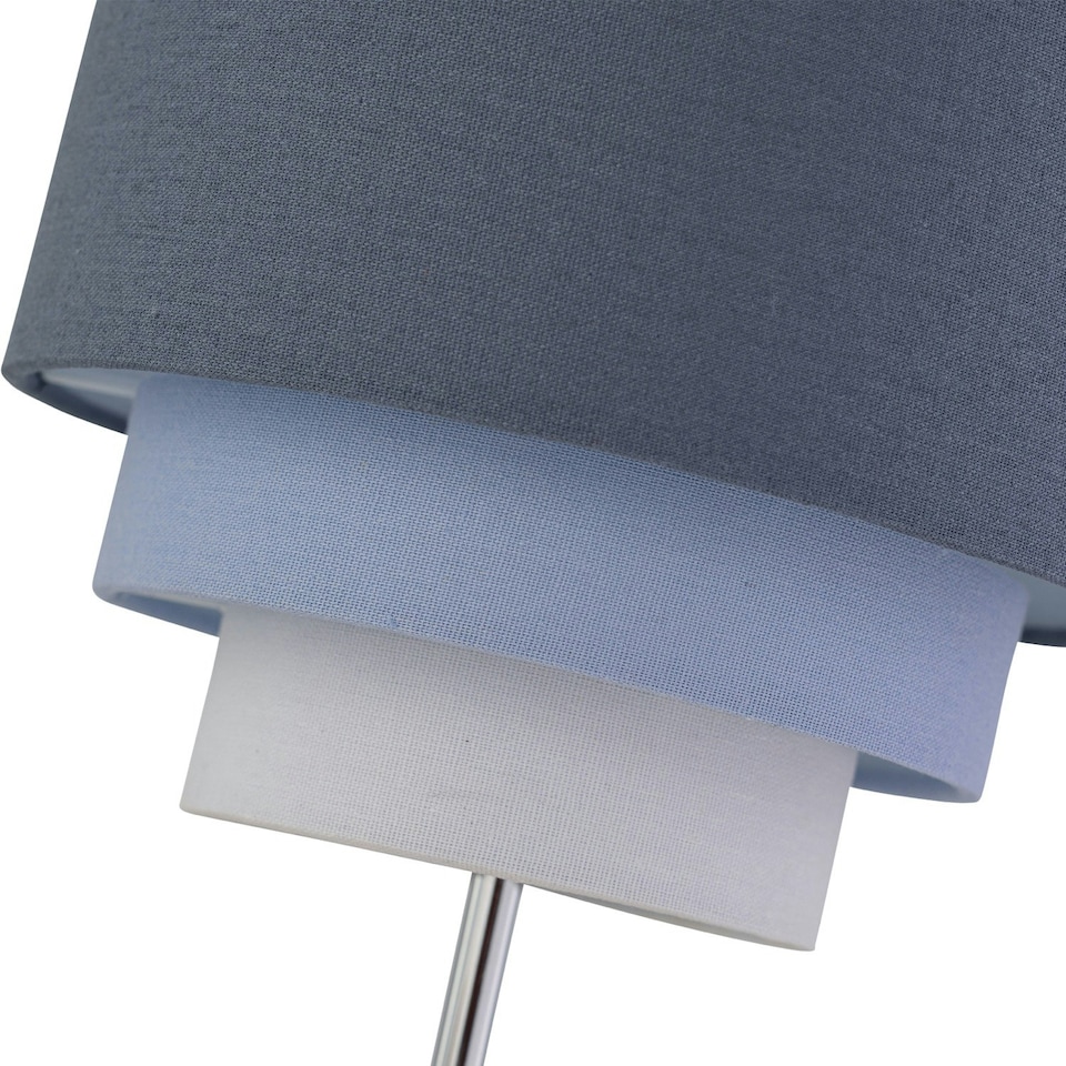 image 1 of First Choice Lighting Chrome Stick Table Lamp with Tiered Blue Linen Shade Chrome | Blue