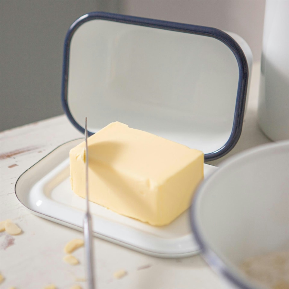 image 1 of Argon Tableware White Enamel Butter Dish - 18.5cm x 10cm - Blue Blue